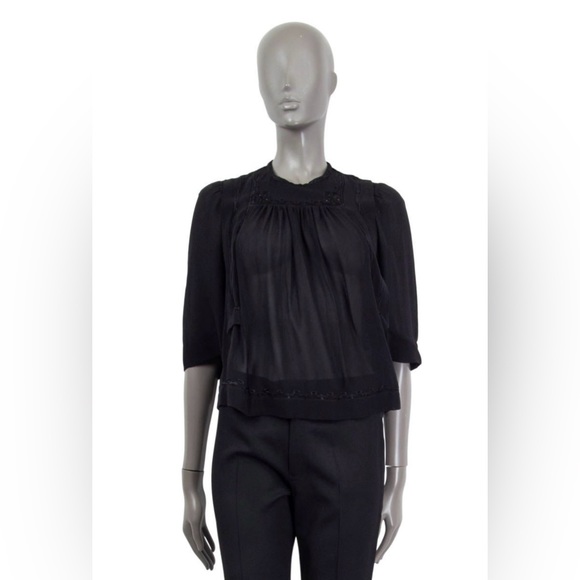 Isabel Marant Embroidered 3/4 Sleeve Silk Blouse Black - Picture 2 of 5